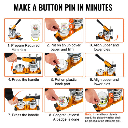 VEVOR 75mm Button Maker Machine – Badge Punch Press with 100pcs Button Parts, Circle Cutter & Instruction Book