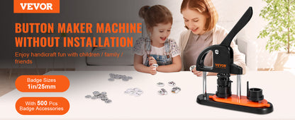 VEVOR Button Maker Machine — 25/32/58mm Pin Maker with Parts, Ergonomic Arc Handle Punch Press Kit