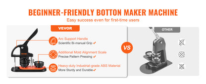 VEVOR Button Maker Machine — 25/32/58mm Pin Maker with Parts, Ergonomic Arc Handle Punch Press Kit