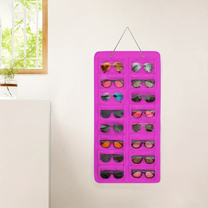 16 Slot Hanging Glasses Organizer - PVC Wall Pocket with Dust-Proof Holder, Metal Hook, and Sturdy Rope, Ideal for Women's Fashion Accessories, Perfect for Christmas/Halloween Gift