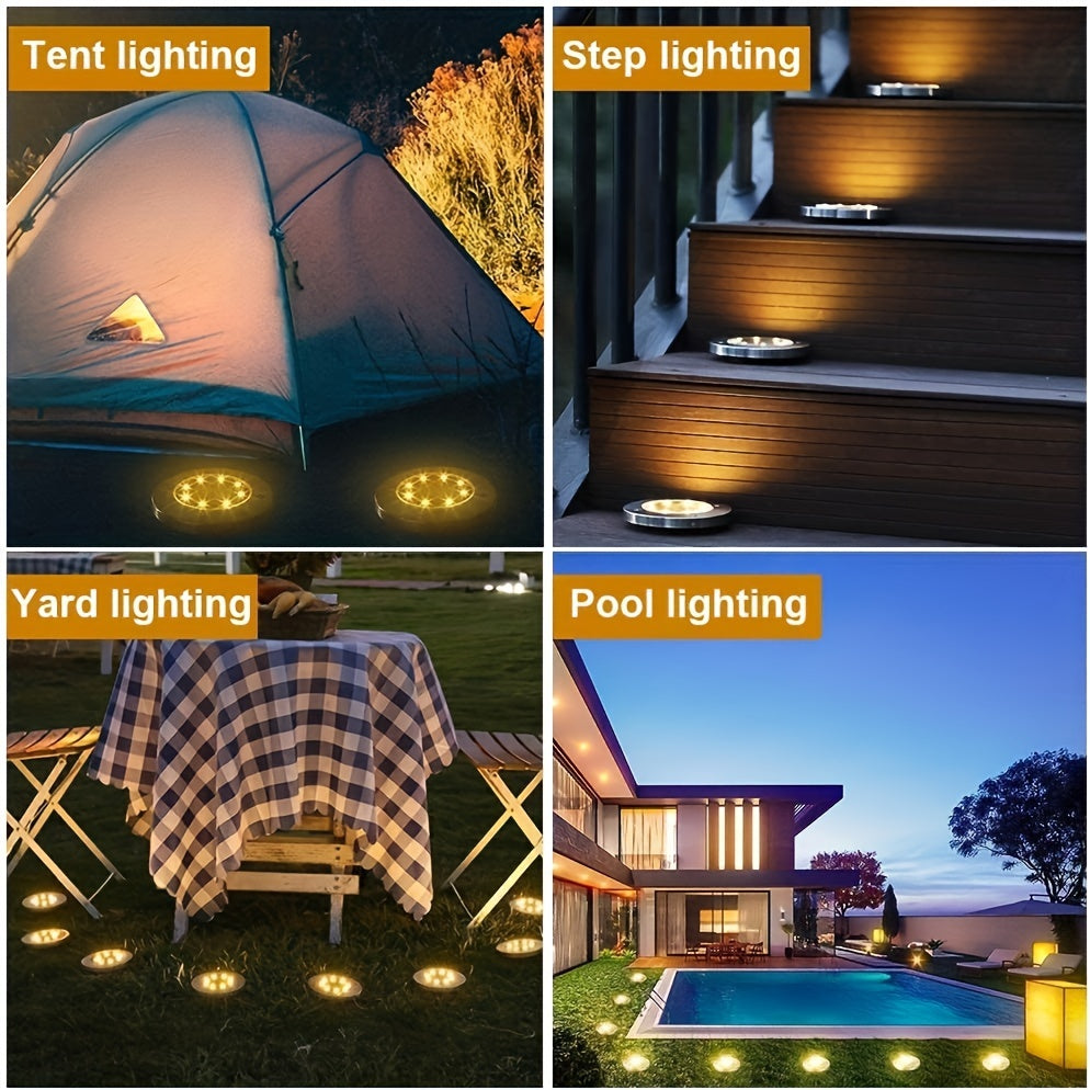 LED Ground Spot Solar Lights – Waterproof Outdoor Landscape Lighting for Pathways, Gardens, and Lawns – Solar Disk Floor Lamps (4/8 Pack)
