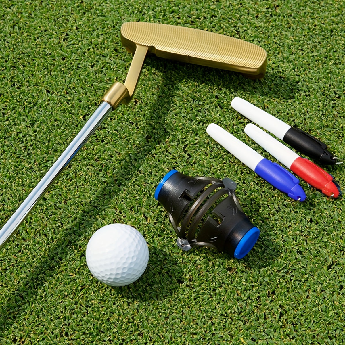 Huan 360° Golf Ball Marker with 3 Color Pens - Alignment Tool for Enhanced Swing Accuracy and Aiming