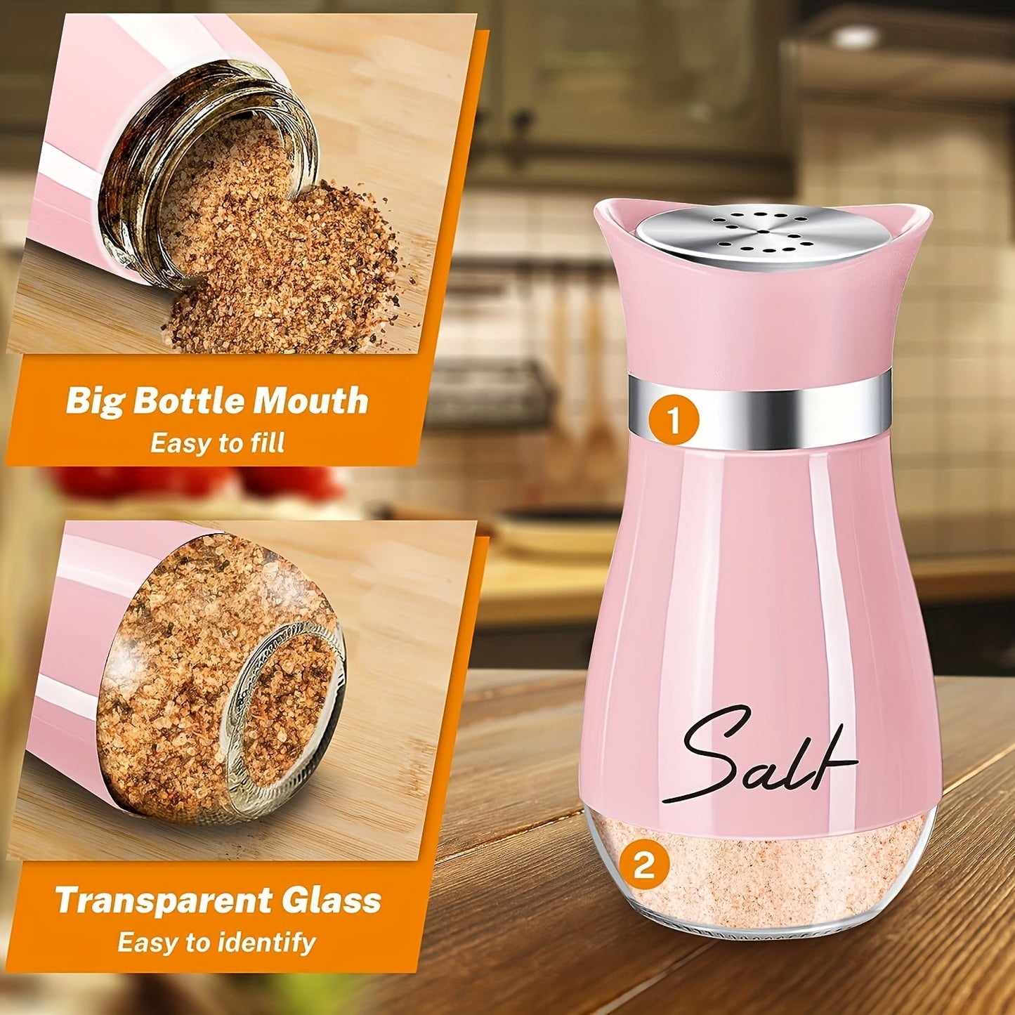 Salt and Pepper Shakers Set – 4 oz Glass Jars with Stainless Steel Lids, Refillable Spice Shakers for Kitchen, RV, BBQ, Farmhouse Decor, Christmas and Halloween Gifts