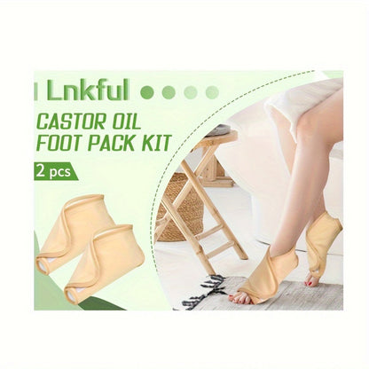 Castor Oil Foot Pack Kit – 2pcs Adjustable Ankle Wraps for Relief & Support, Reusable for Men & Women, Ideal for Yoga, Sleep & Relaxation