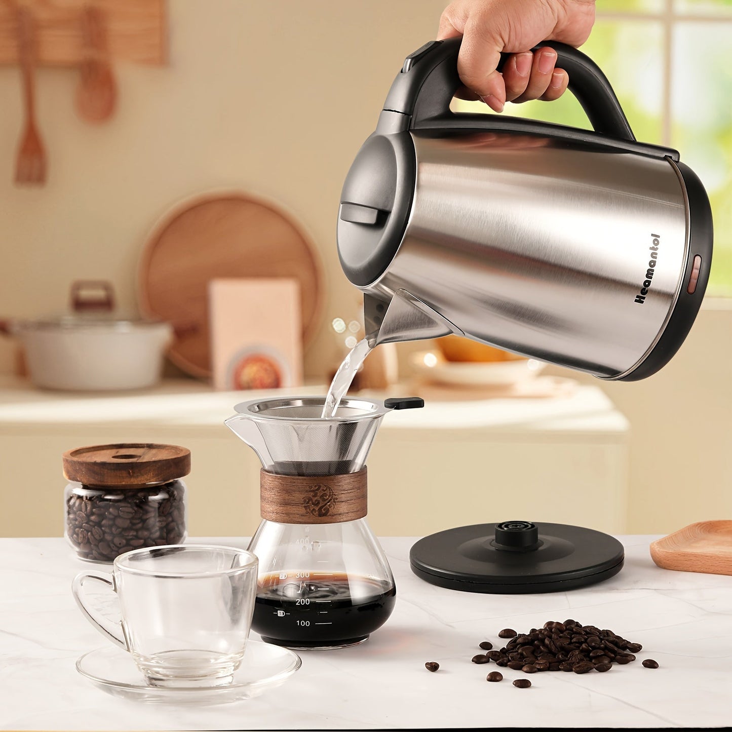 1.8L Stainless Steel Double Wall Electric Kettle – Fast Boiling, Auto Shut Off, Boil-Dry Protection, Cordless, LED Indicator – BPA Free for Coffee, Tea and Hot Beverages