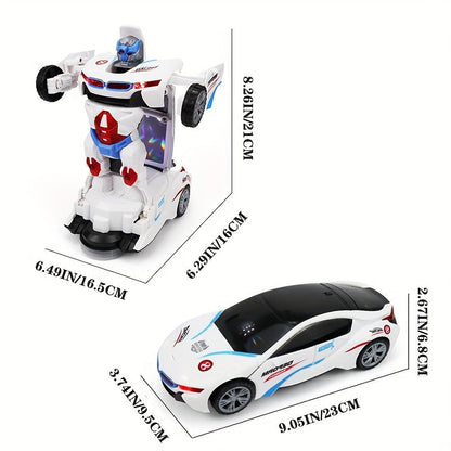 Automatic Deformation Robot Car Toy - Transforms into Robot, Universal Obstacle Avoidance with Lights and Music, Ideal for Birthday, Christmas, Halloween Gifts (Batteries Not Included)