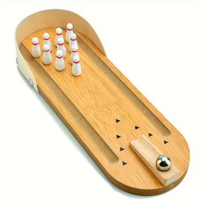 Wooden Mini Tabletop Bowling Game Set – Desktop Bowling Alley with 10 Pins and Metal Ball, Fun Desk Toy for Home and Office, Perfect Gift for Coworkers and Family