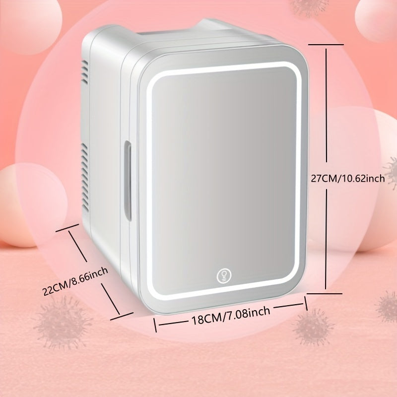 4L Mini Refrigerator with LED Makeup Mirror Panel – 3-Speed Brightness Light, Auto Defrost, Computer Temperature Control, Ideal for Skincare, Cosmetics, Drinks, Snacks, Car Travel, Home