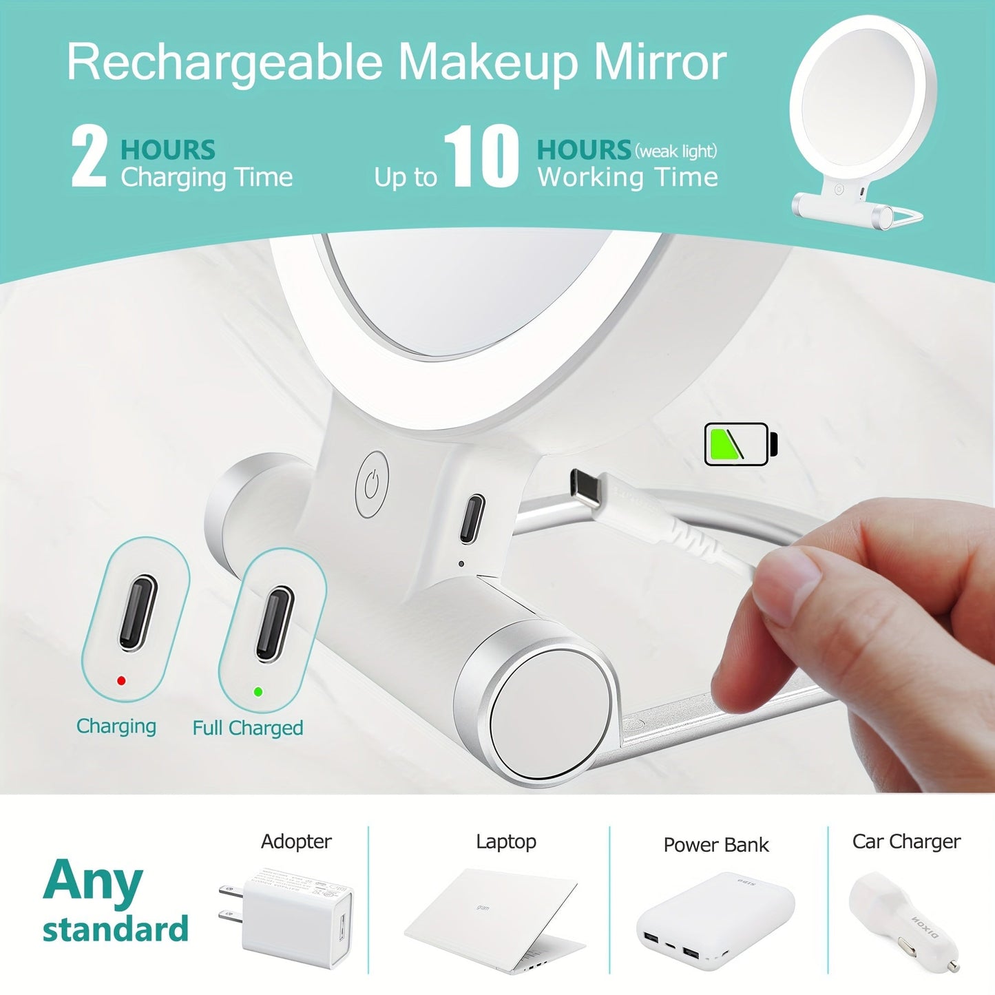 20X/1X Double-Sided Illuminated Tabletop Magnifying Mirror - Adjustable Folding Handle, Cosmetic Mirror for Makeup, Travel, Tweezing, Blackhead Removal - Compact, Portable, Energy-Efficient