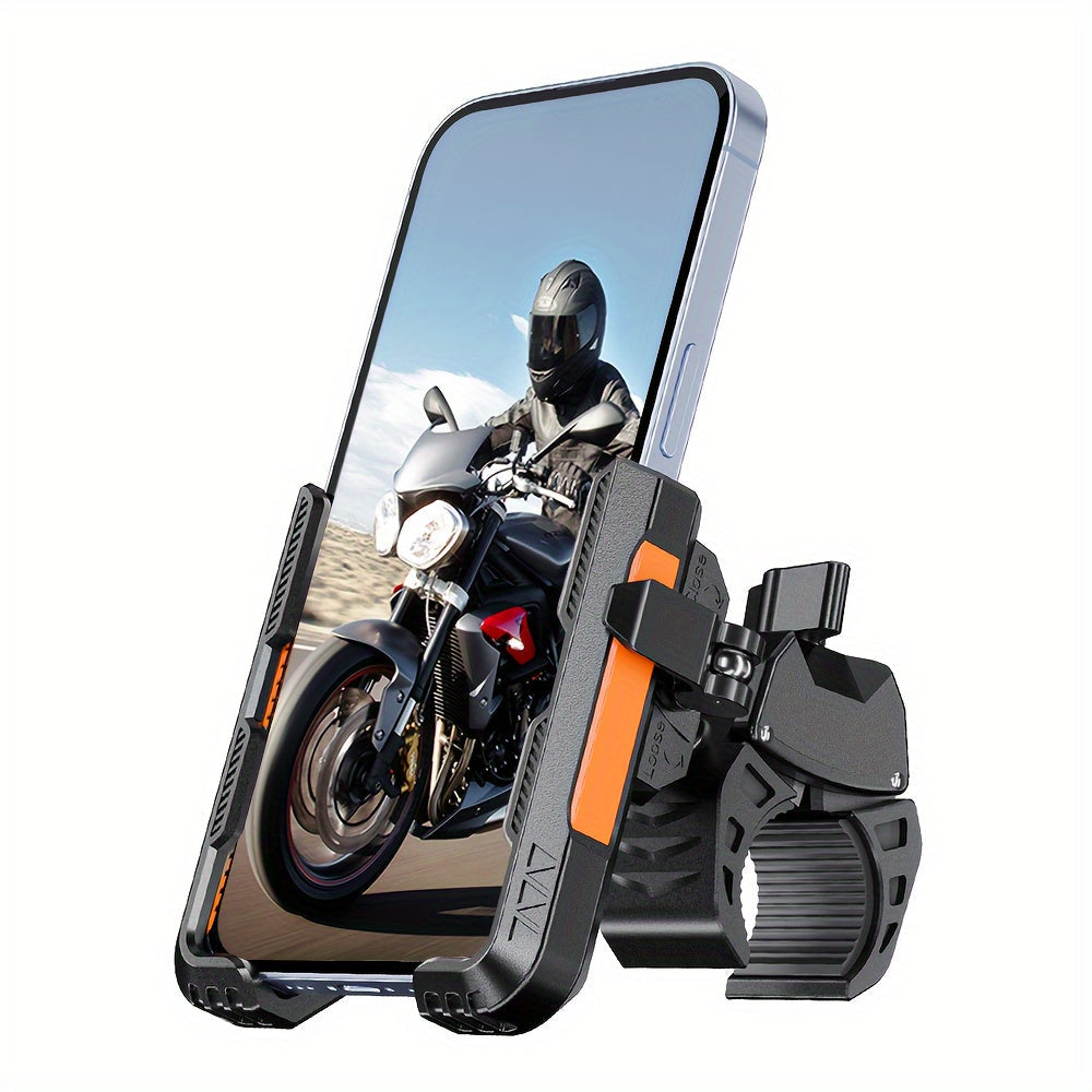 Universal Motorcycle and Bicycle Phone Mount – Adjustable Grip, Secure Hold, 360° Rotation – Anti-Shake Handlebar Holder for Stable Phone Positioning – Compatible with Various Models