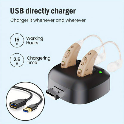Advanced Rechargeable Hearing Aids for Seniors – Crystal-Clear Sound, Long-Lasting Battery Life, Compact Design with Easy Charging Dock – Professional Grade, Beige