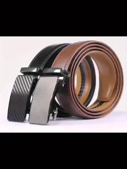Business Men's Automatic Buckle Cowhide Belt – Ratchet Dress Belt, Genuine Leather, Perfect Father's Day Gift