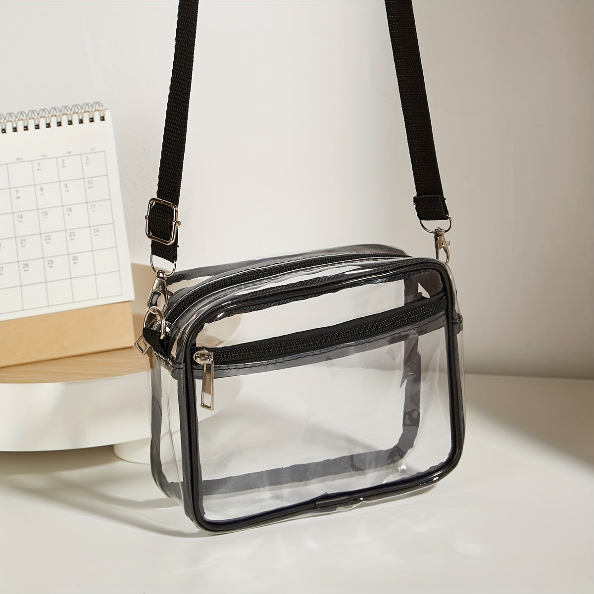 Stadium-Approved Clear Crossbody Bag – PVC Concert and Sporting Event Bag for Men and Women – Reusable, Water-Resistant, Easy-to-Clean with Adjustable Strap for Hands-Free Convenience