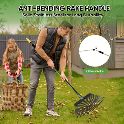 Adjustable Metal Garden Leaf Rake - Heavy-Duty Steel Lawn Rake with Telescopic Handle for Efficient Yard Debris Collection