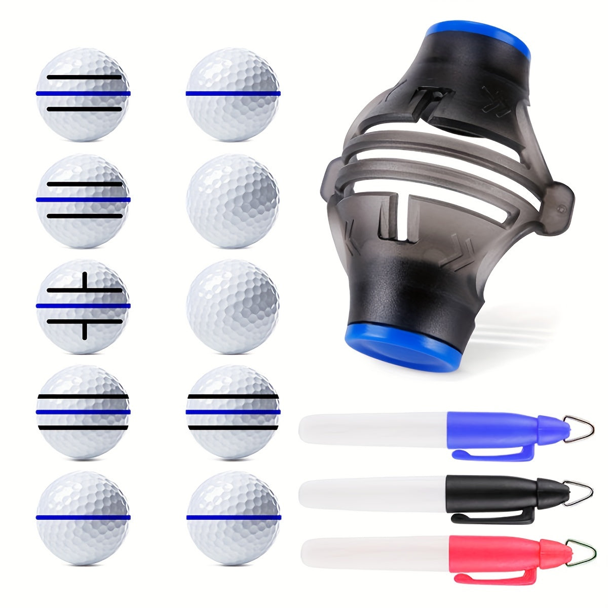 Huan 360° Golf Ball Marker with 3 Color Pens - Alignment Tool for Enhanced Swing Accuracy and Aiming