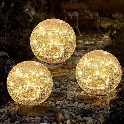 2pc Garden Light Set – Cracked Solar Glass Globe LED, Waterproof Outdoor Decorative Lights for Patio, Lawn, and Garden