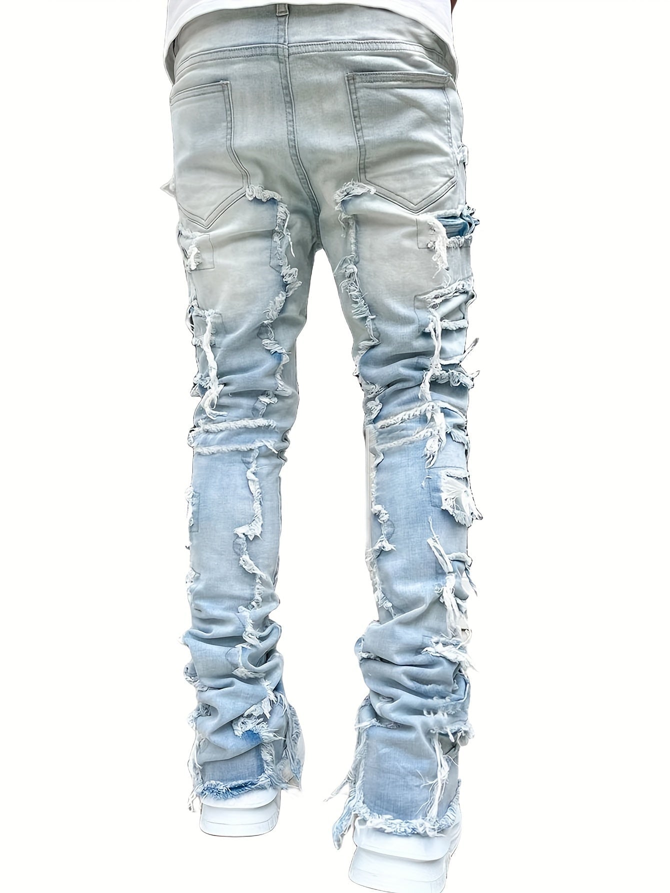 Creative Tassels Decoration Straight Fit Jeans - Men's Casual Medium Stretch Street Style Denim Pants for All Seasons