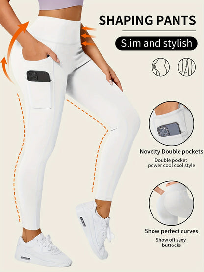 Solid Color Yoga Pants with Pocket – High-Stretch Fitness Leggings for Running and Sports – Women's Activewear