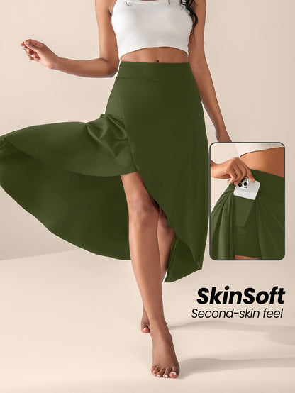 Women's High-Waisted Split Skort with Pockets – Solid Color Casual Sports Skirt – Breathable and  Flexible Activewear