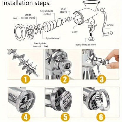 Heavy-Duty Manual Meat Grinder – Effortless Meat & Vegetable Mincing with Tabletop Clamp and Sausage Maker Function – Essential Kitchen Gadget for Home Cooking (1pc)