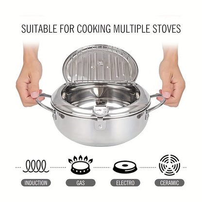 Jumi Japanese-Style Tempura Deep Fryer – Stainless Steel Frying Pan with Precise Thermometer Control – Ideal for Beef Patties, Sesame Fry Bites, Crispy Fried Chicken Wings, and More