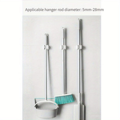 3 Pack Wall-Mounted Mop & Broom Holder – Self-Adhesive Storage Hanger for Home, Kitchen, Bathroom (White Plastic)