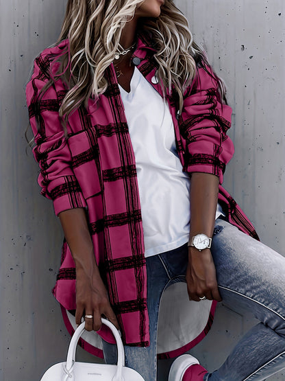 Timeless Plaid Shacket Jacket – Stylish Button-Front Outerwear for Women – Cozy, Versatile & Trendy Long Sleeve Clothing