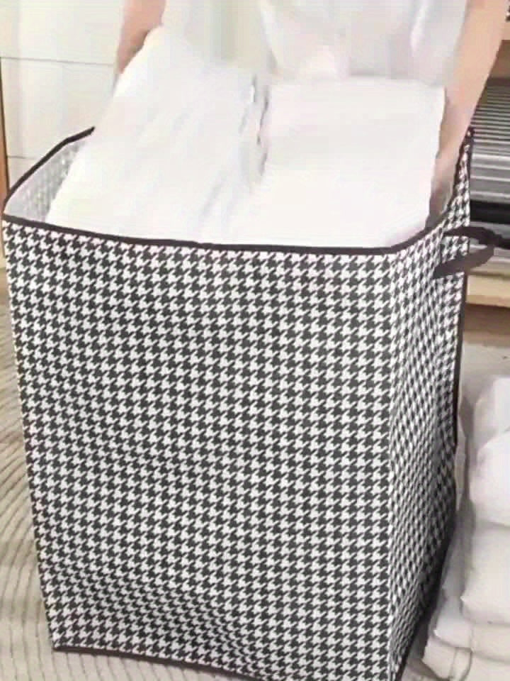 Houndstooth Storage Boxes: Clothes & Blanket Storage Bags, Containers with Handles for Closet Organization