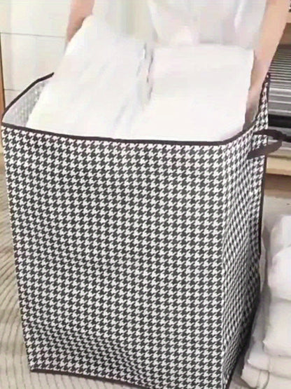 Houndstooth Storage Boxes: Clothes & Blanket Storage Bags, Containers with Handles for Closet Organization