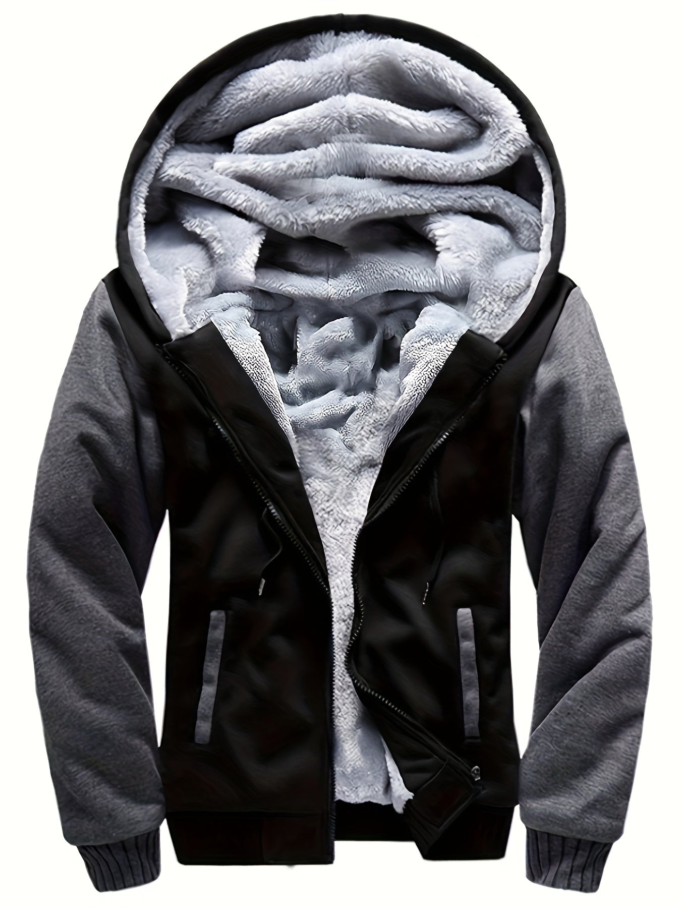 WarmthMax Fleece Hooded Jacket - Soft, Breathable, Water-Resistant Insulating Coat for Fall & Winter Outdoor Activities, Color Block Design