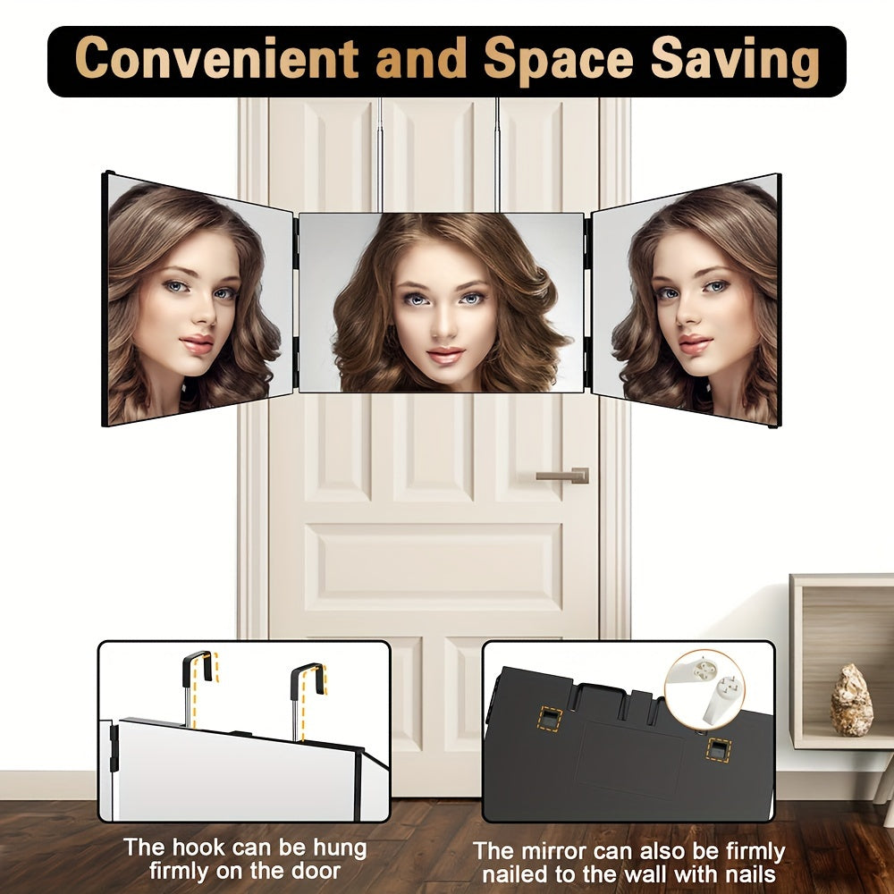 3-Way Compact Travel Mirror for Self Hair Cutting - 360° Wide Viewing Angle, Clear Anti-Fog HD Glass, Portable and Easy to Use for Men and Women