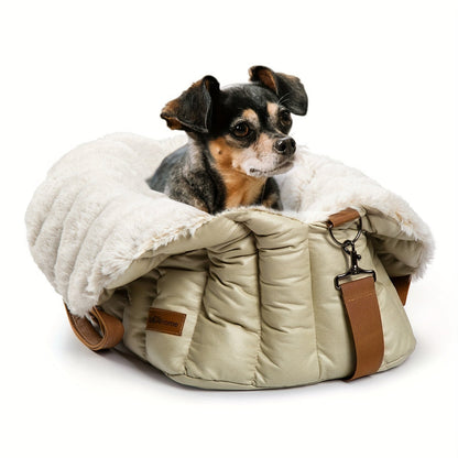 ClevaHome Small Dog Car Seat & Travel Carrier - Soft Fleece Pet Bed for Dogs up to 10lbs, Stylish Eucalyptus Travel Tote