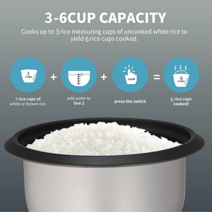 Versatile 6-Cup Rice Cooker with Yogurt Maker - 1.5 Qt Capacity, Nonstick Pot, Auto Keep Warm, One Touch Operation - Includes Steamer for Oatmeal and Soup, Stainless Steel Liner