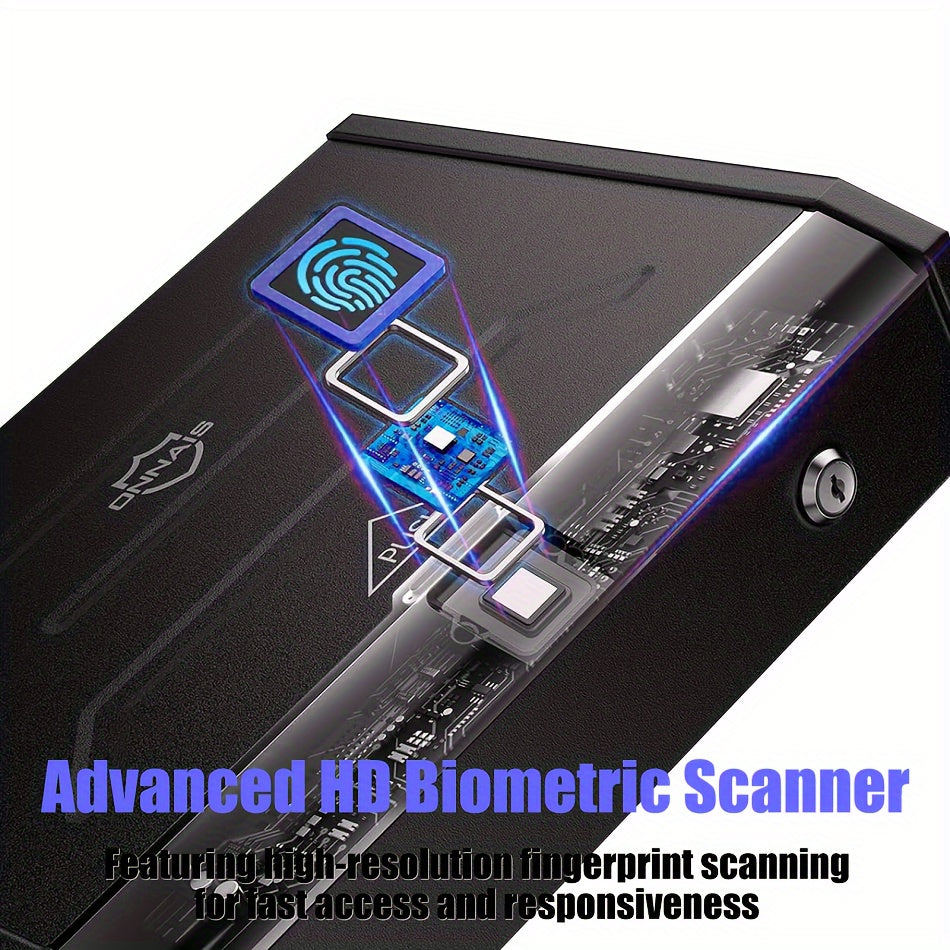 Biometric Gun Safe – Quick-Access Handgun Storage Box with Fingerprint, Keypad, and Keys – Firearm Safety Device for Home, Bedside, Nightstand, and Car