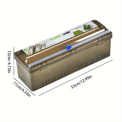 Food-Safe Cling Film Cutter Box - Large Roll Compatible Kitchen Plastic Wrap Dispenser with Slide Cutter