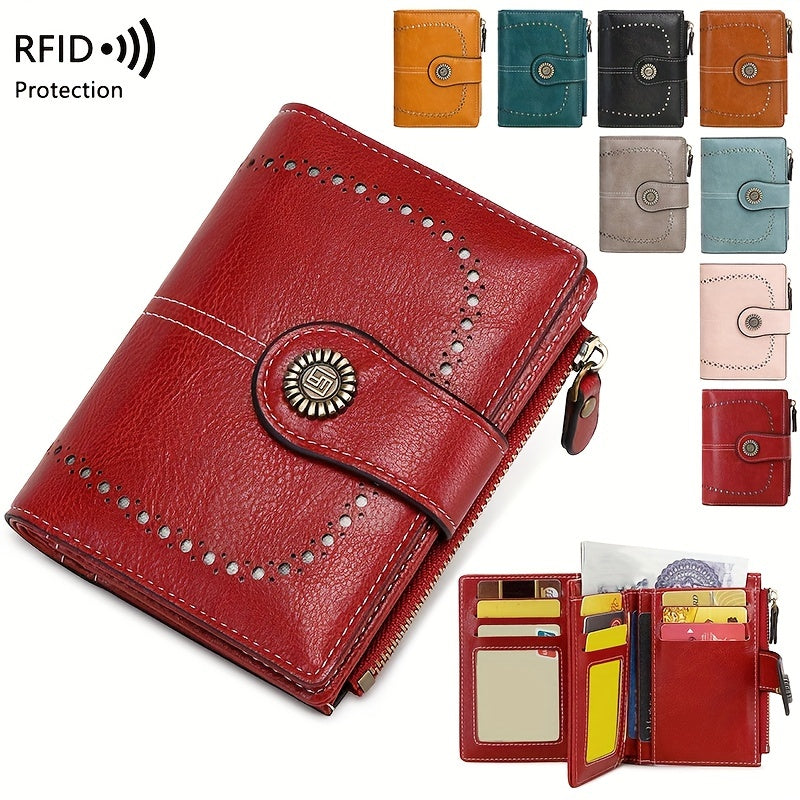 RFID Anti-Theft Women's Wallet - Multi-Card Zipper Buckle, Retro Multi-Functional Short Small Wallet