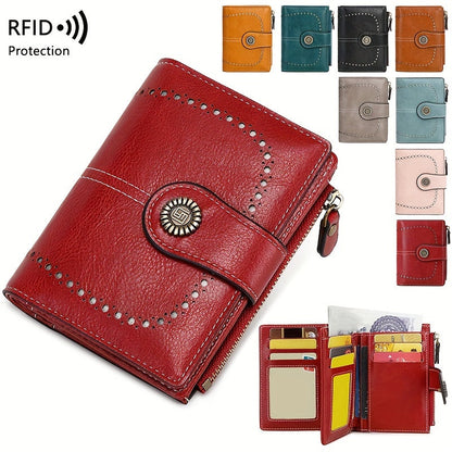 RFID Anti-Theft Women's Wallet - Multi-Card Zipper Buckle, Retro Multi-Functional Short Small Wallet