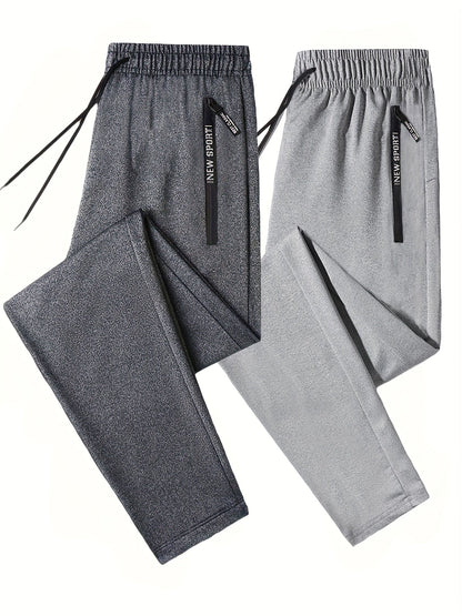 Men's 2-Pack Solid Sweatpants Set - Regular Fit and Cuffed, Letter Print, Zippered Pockets, Drawstring, Athletic Joggers for All Seasons Fitness and Gym Wear