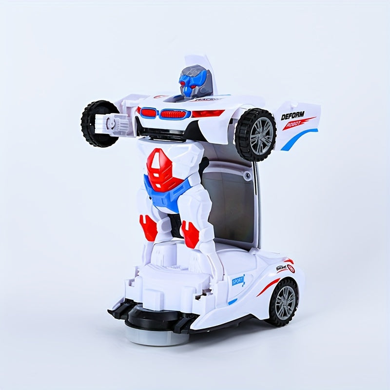 Automatic Deformation Robot Car Toy - Transforms into Robot, Universal Obstacle Avoidance with Lights and Music, Ideal for Birthday, Christmas, Halloween Gifts (Batteries Not Included)