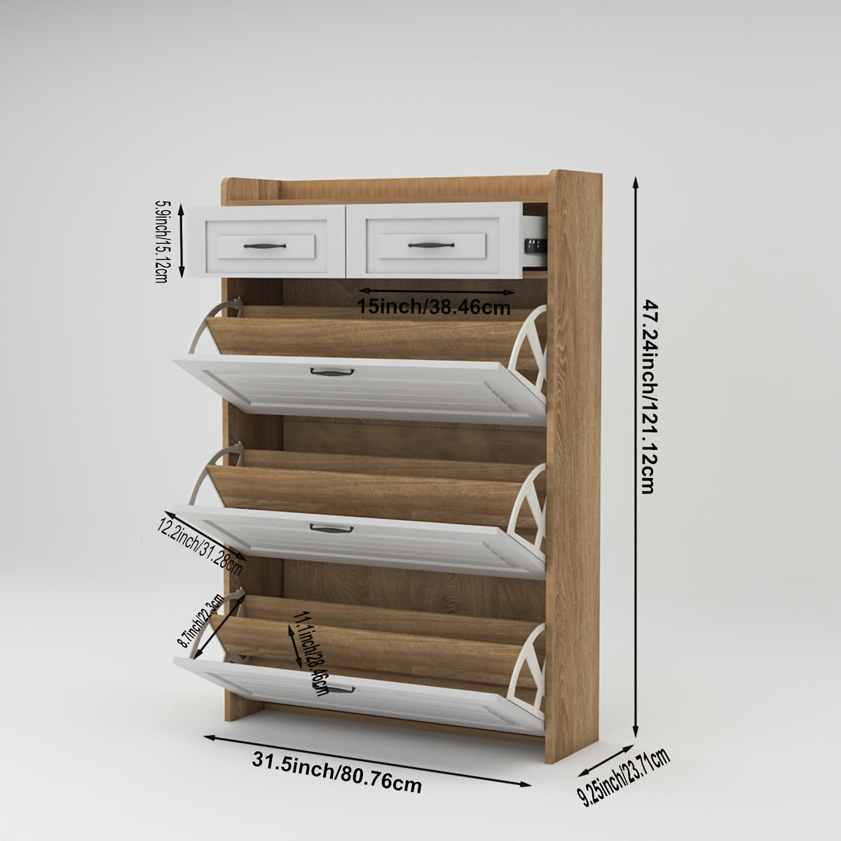 Narrow Shoe Cabinet Set – 3 Doors and 2 Drawers, Wooden Hallway Shoe Rack, White Flip-Style, Ideal for Corridors and Apartments