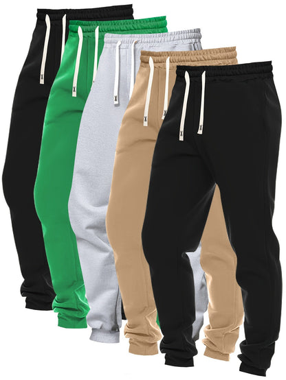 5pcs Men's Solid Color Sweatpants Set: Regular Fit, Cuffed with Drawstring & Pockets, Casual Trousers for Jogging & Outdoor Sports