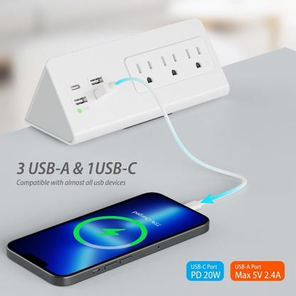 2 Pack Nightstand Edge Mount Power Strips – PD20W Fast Charging USB-C, 6.5Ft Extension Cord, 3 AC Outlets & 4 USB Ports for Home, Office, Kitchen, Dorm, Hotel (1875W)