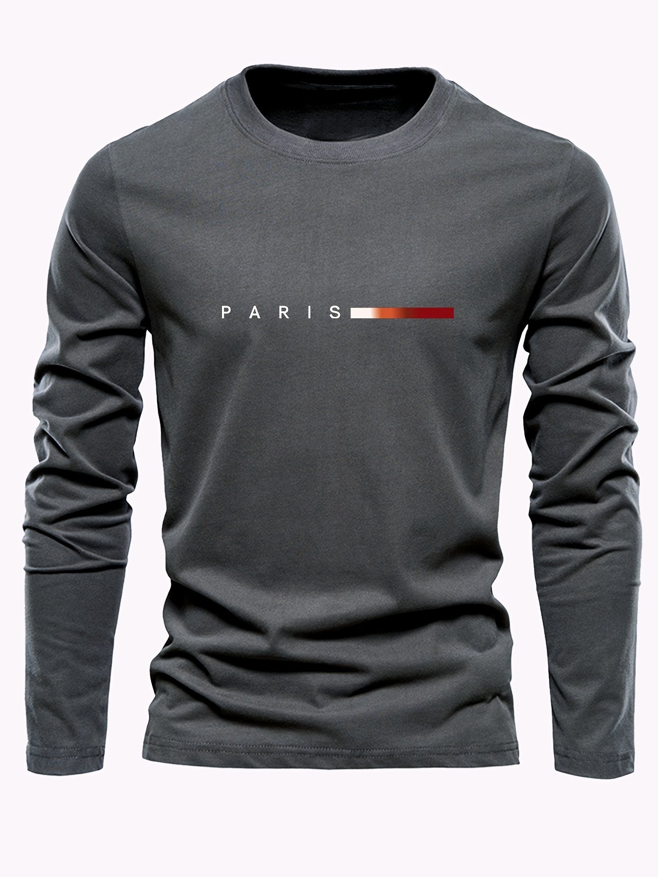Men's 3-Pack 100% Cotton Long Sleeve T-Shirts - Casual Crew Neck with Paris Applique, Breathable Letter Print Tops for Spring/Fall