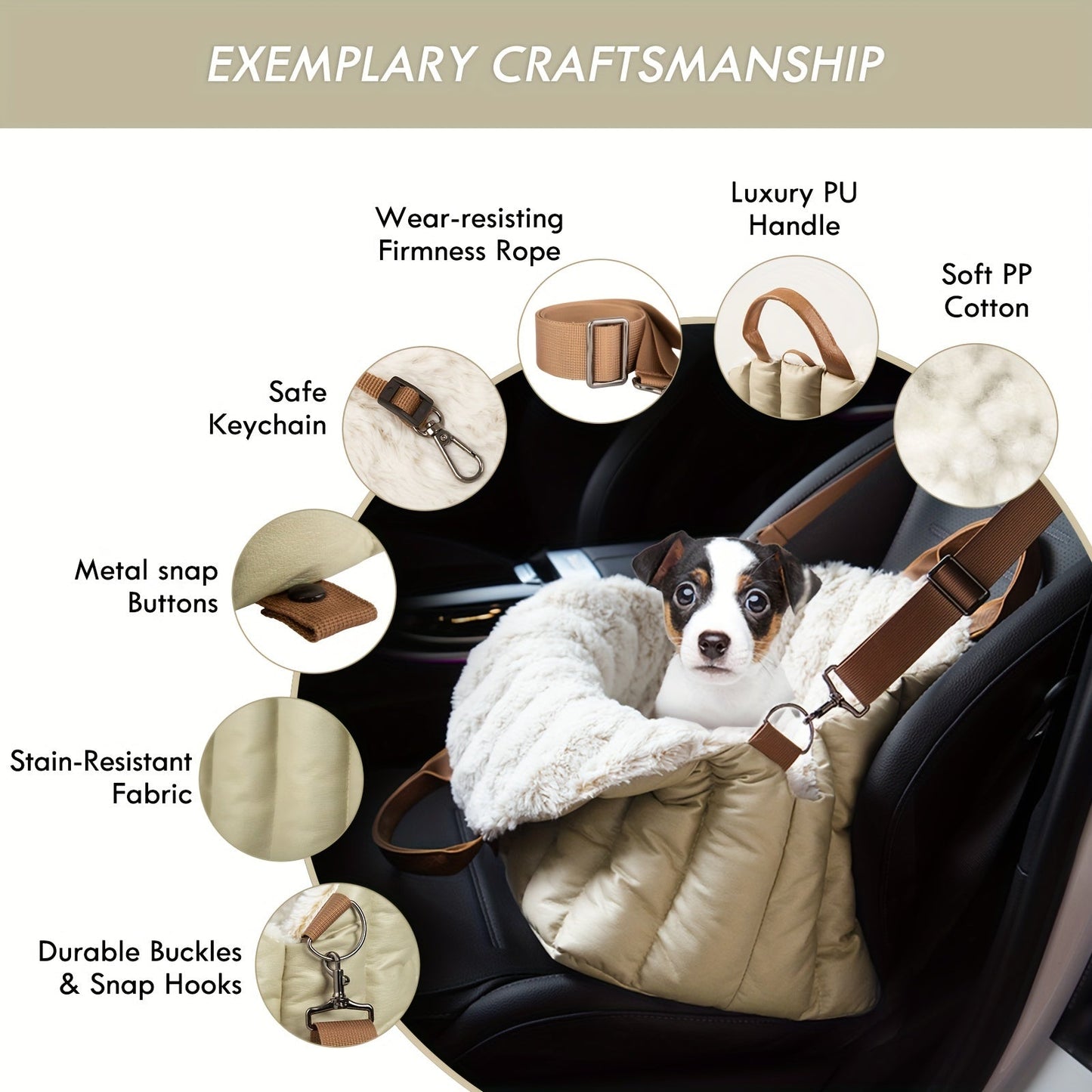 ClevaHome Small Dog Car Seat & Travel Carrier - Soft Fleece Pet Bed for Dogs up to 10lbs, Stylish Eucalyptus Travel Tote