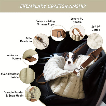 ClevaHome Small Dog Car Seat & Travel Carrier - Soft Fleece Pet Bed for Dogs up to 10lbs, Stylish Eucalyptus Travel Tote