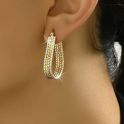 Golden Copper Water Droplet Ripple Hoop Earrings - Elegant Minimalist Oval Earrings for Women