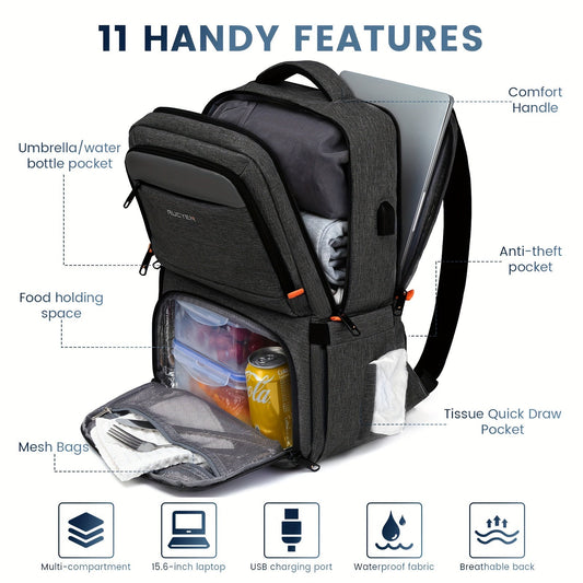 RUCYEN Insulated Lunch Backpack - Cooler Lunch Box for Men & Women, 15.6" RFID Blocking Laptop Backpack with USB Port for Work, Travel, Picnics and Hiking