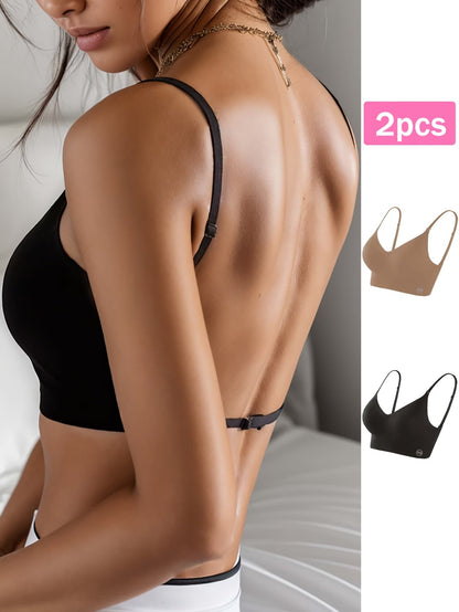 2pcs Seamless U-Backless Sports Bra Set - Breathable, Comfortable Crop Top with Adjustable Straps for Yoga and Fitness