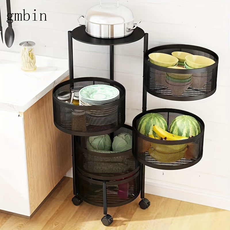Rotating Kitchen Storage Rack – Easy Assembly Multi-Layer Fruit and Vegetable Organizer, Metal Material for Home and Living Room Kitchen Organization