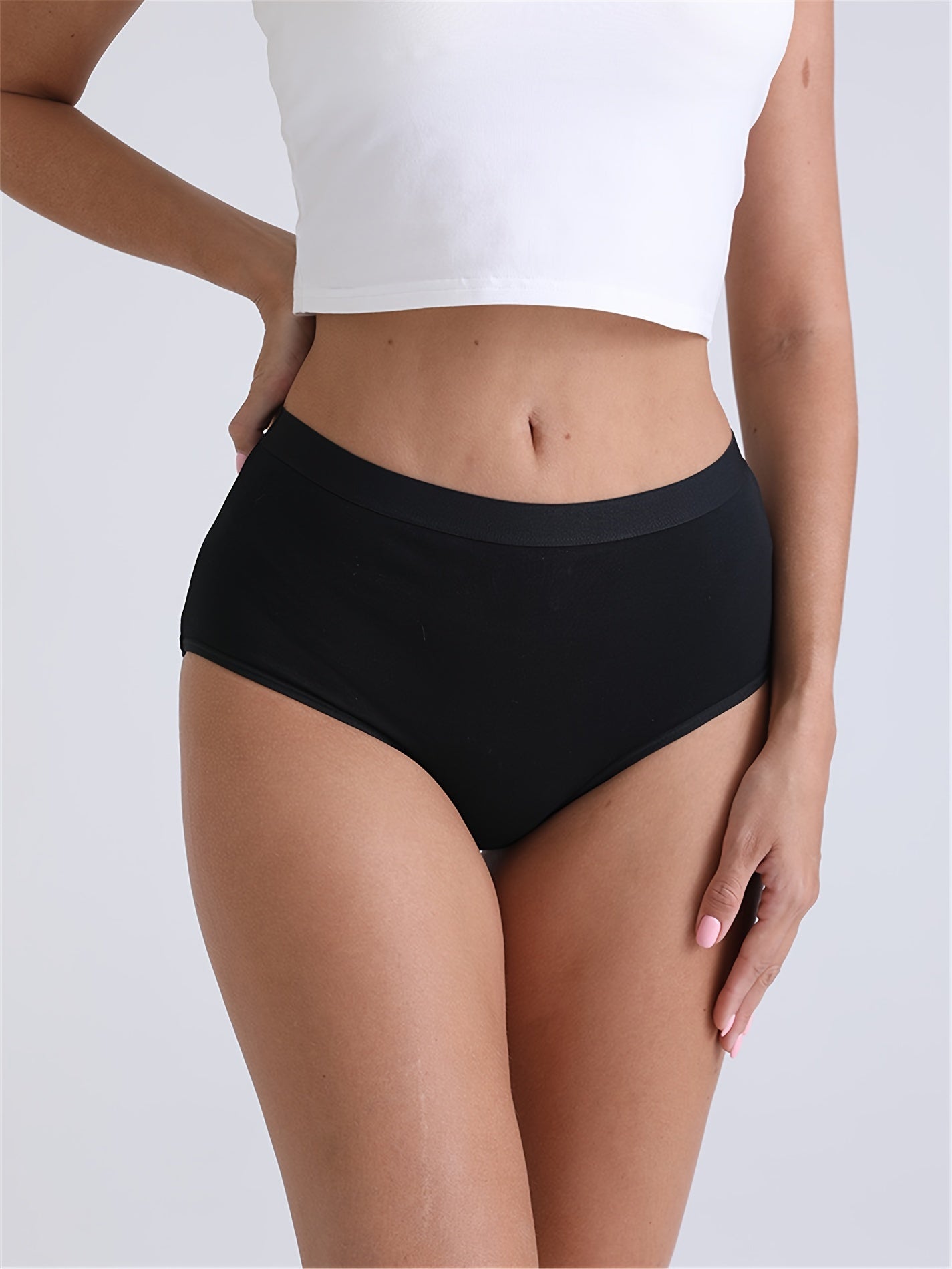 5pcs Comfy Seamless Cotton Briefs – Soft, Breathable, Stretchy Women’s Intimates, Solid Color, Hand Wash, Knit Fabric, No Sheer